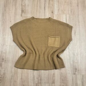 Crew Neck Short Sleeve Knit Wool Blend Boxy Oversized Sweater - Camel